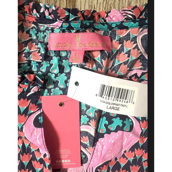 Women’s L Simple Southern Flamingo Pineapple Print Dress NWT Resort Preppy - Picture 4 of 6